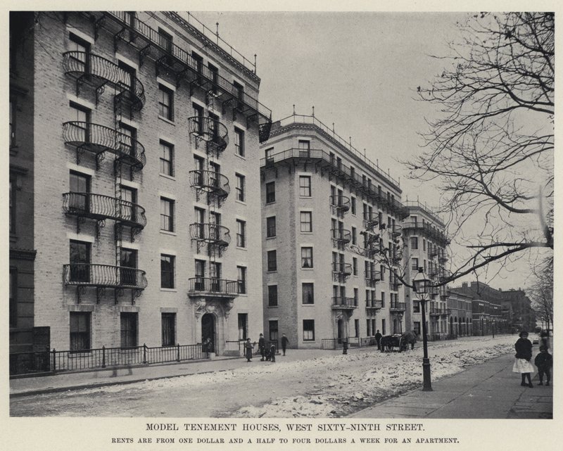 منازل نموذجية ، شارع West Sixty-Ninth (b / w photo) بواسطة مصور أمريكي