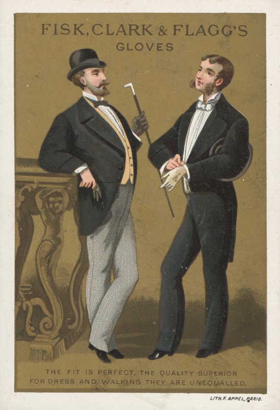 إعلان عن قفازات Fisk و Clark & Fagg (chromolitho) بواسطة المدرسة الأمريكية