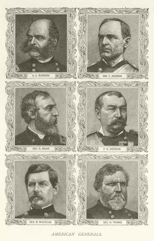 الجنرالات الأمريكيون ، AE Burnside ، William T Sherman ، George G Meade ، PH Sheridan ، George B McClellan ، George H Thomas بواسطة المدرسة الأمريكية