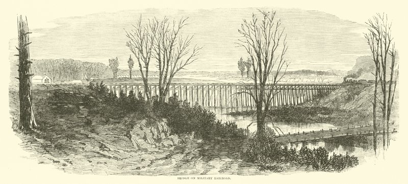 الجسر على السكك الحديدية العسكرية ، مارس 1865 بواسطة المدرسة الأمريكية