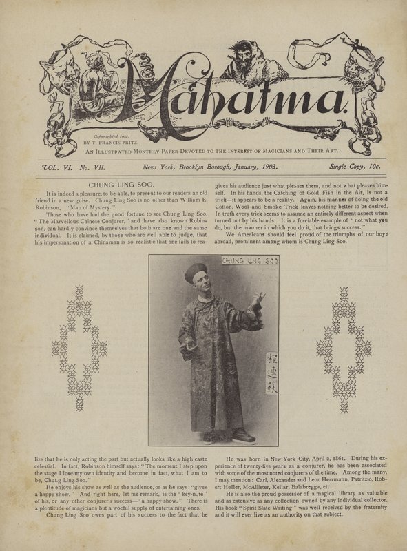 Chung Ling Soo ، المعروف أيضًا باسم William E Robinson ، رجل الغموض (litho) بواسطة المدرسة الأمريكية