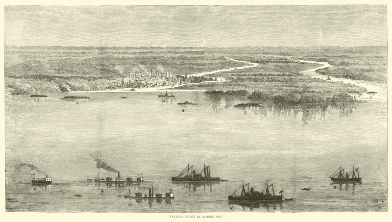 الأسطول الفيدرالي في خليج المحمول ، أغسطس 1864 بواسطة المدرسة الأمريكية