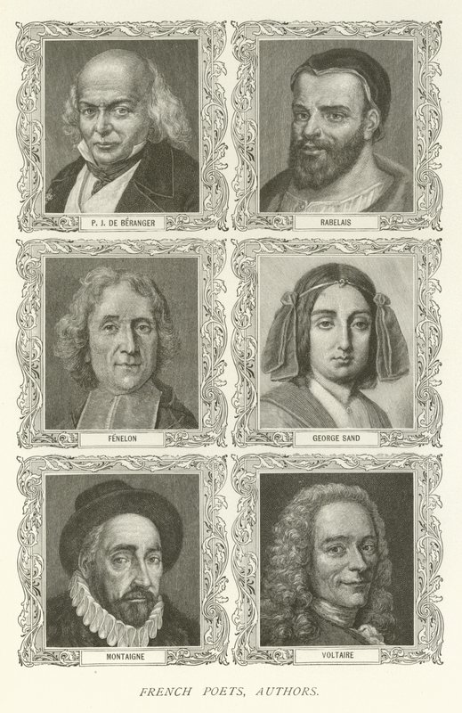 الشعراء الفرنسيون ، المؤلفون ، PJ De Beranger ، Rabelais ، Fenelon ، George Sand ، Montaigne ، Voltaire بواسطة المدرسة الأمريكية