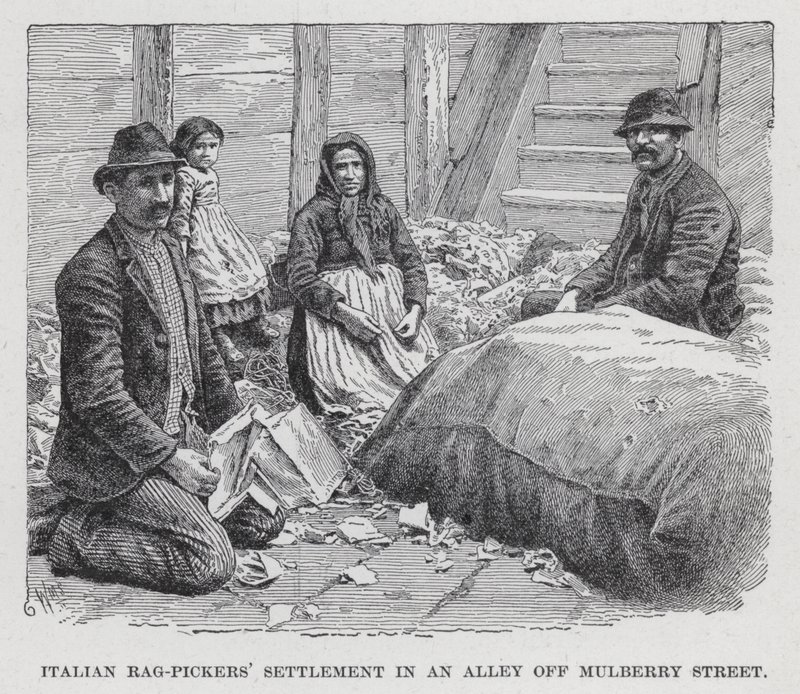 مستوطنة Rag-Pickers الإيطالية في زقاق قبالة شارع Mulberry (litho) بواسطة المدرسة الأمريكية