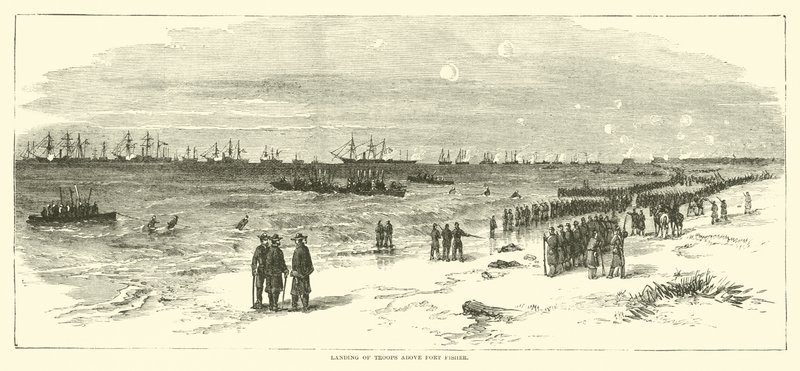 هبوط القوات فوق حصن فيشر ، يناير 1865 بواسطة المدرسة الأمريكية