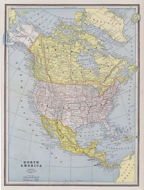 Map of North America (coloured engraving) بواسطة المدرسة الأمريكية