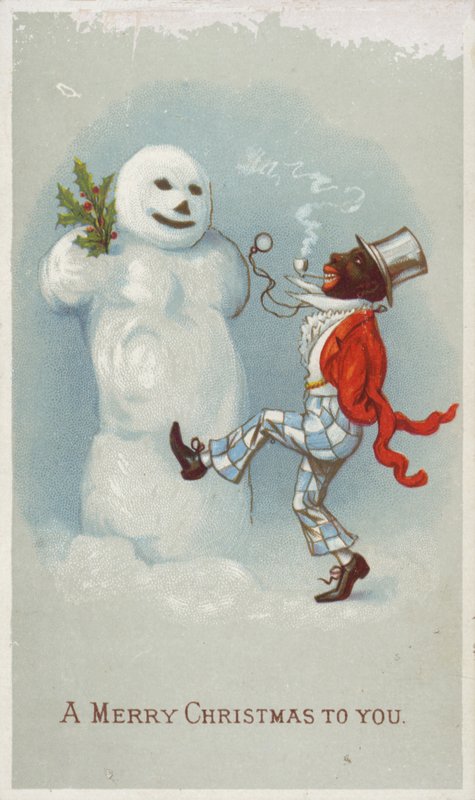بطاقة عيد الميلاد Negro و Snowman بواسطة المدرسة الأمريكية