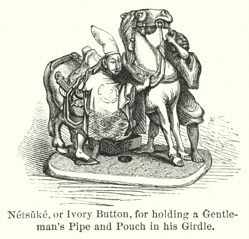 Netsuke ، أو Ivory Button ، لحمله أنبوب وحقيبة Gentleman في حزامه (نقش) بواسطة المدرسة الأمريكية