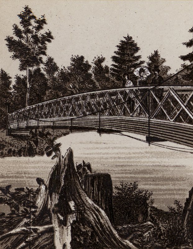 Niagara Falls: Bridge to Second Sister Island (litho) بواسطة المدرسة الأمريكية