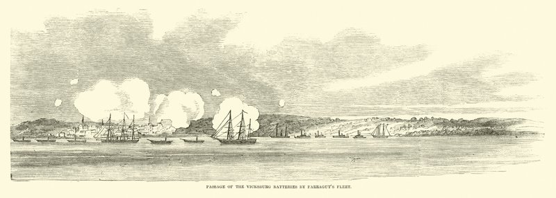 مرور بطاريات Vicksburg بواسطة أسطول Farraguts ، يونيو 1862 بواسطة المدرسة الأمريكية