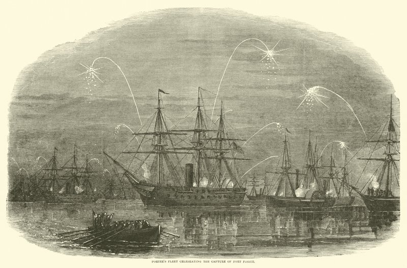 أسطول بورتر يحتفلون بالقبض على فورت فيشر ، يناير 1865 بواسطة المدرسة الأمريكية