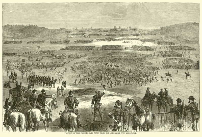 موقف الجيش الكونفدرالي عندما تم الإعلان عن الاستسلام ، أبريل 1865 بواسطة المدرسة الأمريكية