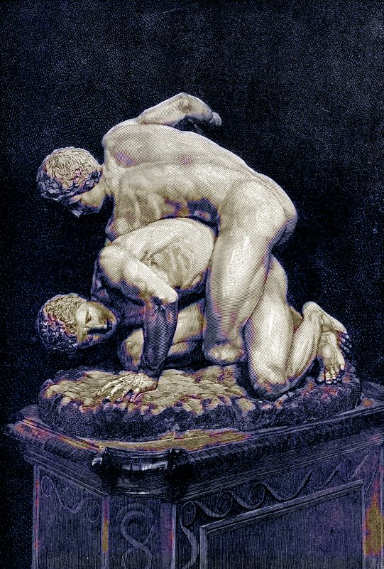 المصارعون ، رسم توضيحي من تاريخ اليونان بقلم فيكتور دوروي ، نشر عام 1890 (صورة محسنة رقميًا) بواسطة المدرسة الأمريكية