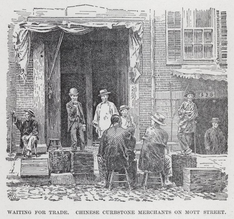 Waiting for Trade, Chinese Curbstone Merchants on Mott Street (litho) بواسطة المدرسة الأمريكية