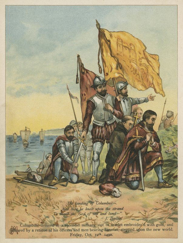كولومبوس يصل إلى العالم الجديد (chromolitho) بواسطة أندرو ميلروز