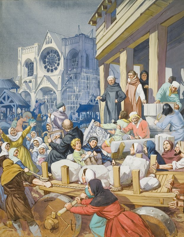 رئيس الدير سوغر (حوالي 1081-1151) ومبنى دير سانت دينيس (غواش على ورق) بواسطة أنجوس ماكبرايد