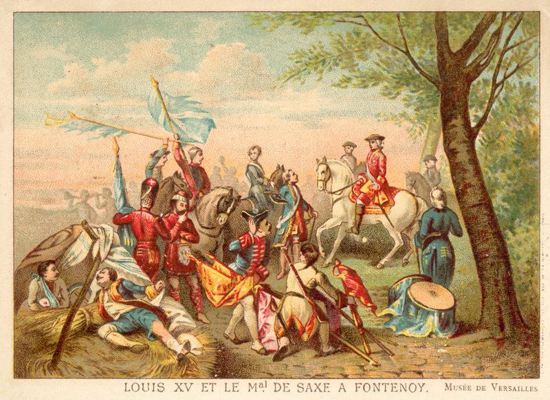 لويس الخامس عشر من فرنسا والمارشال دي ساكس في معركة فونتينوي ، 1745 (كروموليثو) بواسطة أنطوان تشارلز هوراس فيرنيه