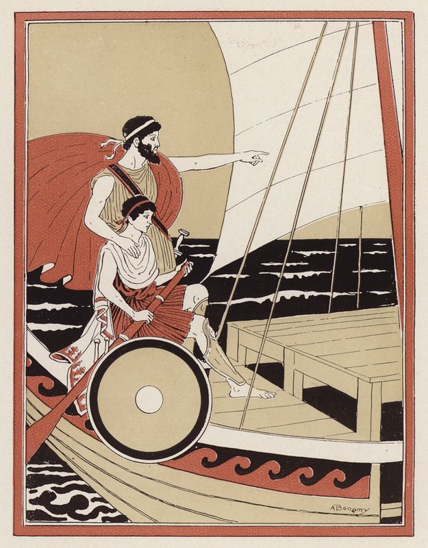 أثينا يوجه Telemachus في بحثه عن Odysseus (لون ليثو) بواسطة أرماند جوزيف بونامي