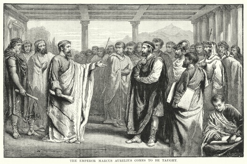 يأتي الإمبراطور ماركوس أوريليوس للتدريس (النقش) بواسطة أوغست فرانسوا (بعد) لابي