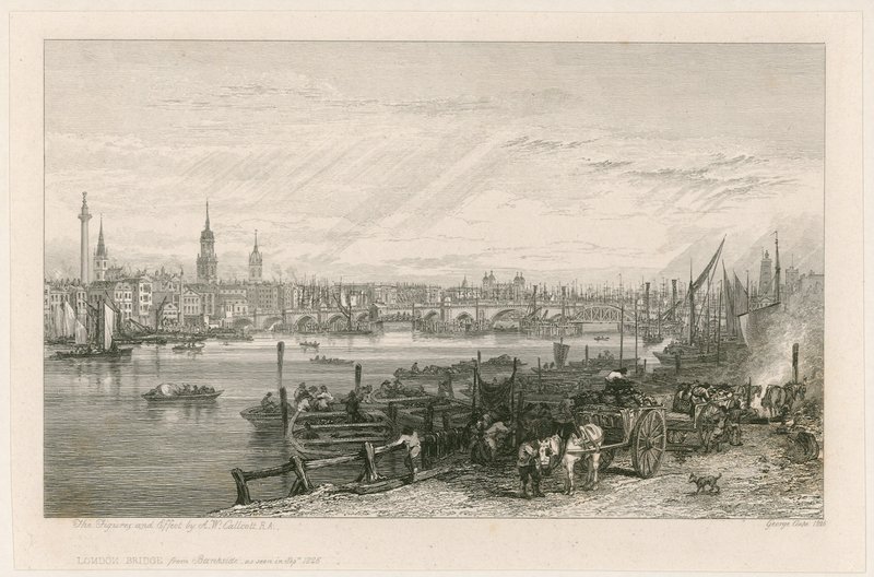 بناء جسر لندن الجديد ، 1826 بواسطة أوغستس وول Callcott
