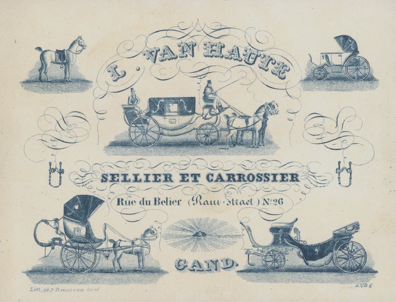 Advertisement for L van Haute, saddler and coachbuilder, Ghent, Belgium (litho) بواسطة المدرسة البلجيكية