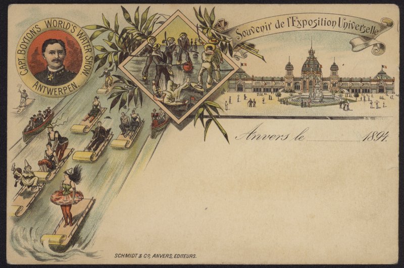 عرض كابتن بويتون العالمي للمياه ، تذكار من المعرض الدولي "Anvers" ، أنتويرب ، بلجيكا ، 1894 بواسطة المدرسة البلجيكية