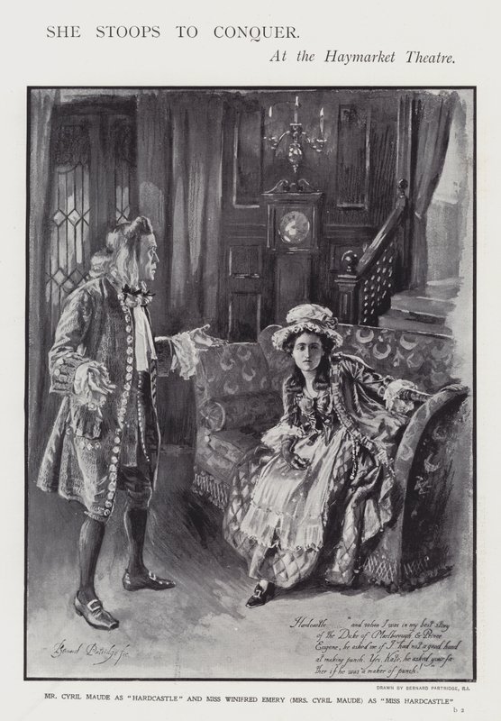 عرض الكوميديا لأوليفر جولدسميث She Stoops to Conquer at the Haymarket Theatre، London (litho) بواسطة برنارد (بعد) الحجل