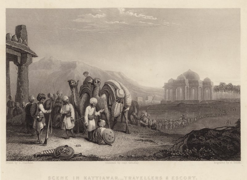Scene in Kattiawar, Travellers and Escort (engraving) بواسطة سي (بعد) ستانفيلد