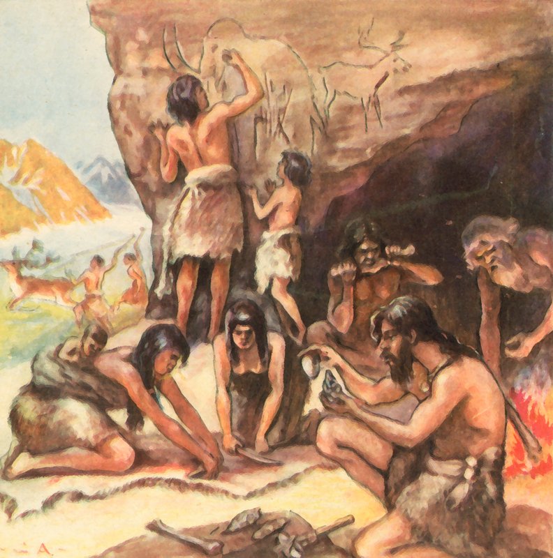 كهف العائلة في العصر الحجري (صورة حجرية ملونة محسنة) بواسطة 