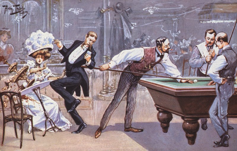 Comical scene in a billiards hall (colour litho) بواسطة كارل روبرت آرثر ثيل