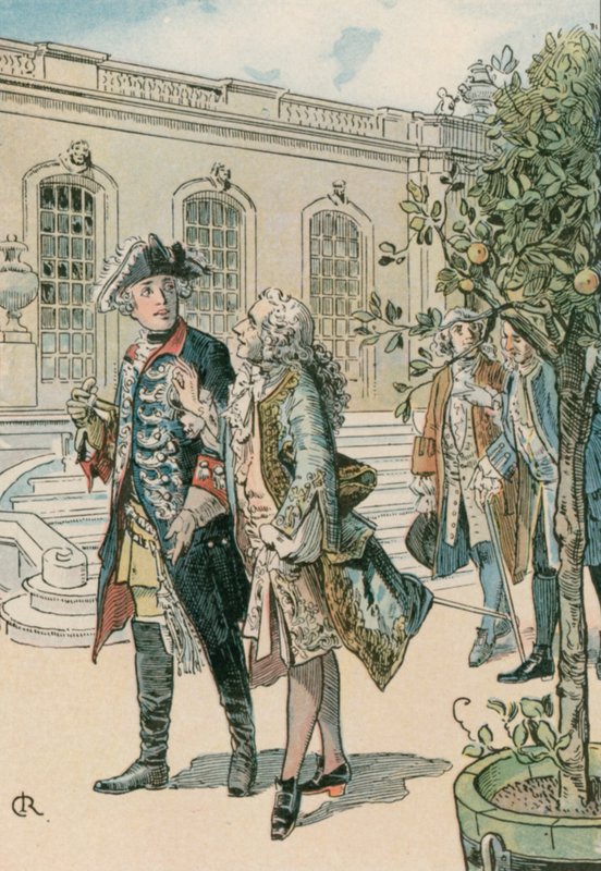 فريدريك العظيم (1712-1786) في محادثة مع الفيلسوف الفرنسي فولتير (1694-1778) بواسطة كارل فارغ