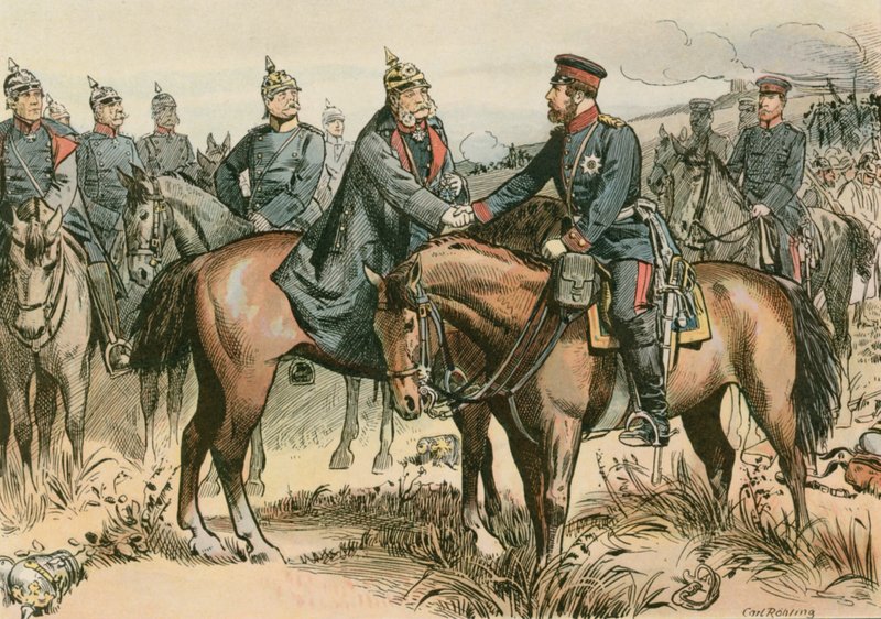 فيلهلم الأول ، ملك بروسيا وأول إمبراطور ألماني (1797-1888) يحيي ابنه في سادوا عام 1866 بواسطة كارل فارغ