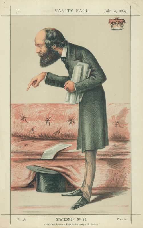 ماركيز ساليسبري ، هو أمين للغاية لحزبه ووقته ، 10 يوليو 1869 ، الكرتون فانيتي فير بواسطة كارلو بيليجريني