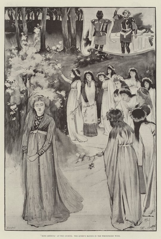 الملك آرثر ، في Lyceum ، Maying Maying in the Whitethorn Wood بواسطة سيسيل تشارلز وندسور الدين