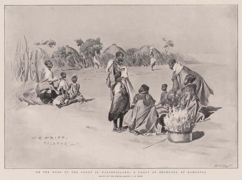على الطريق إلى الجبهة في Matabeleland ، مجموعة من Bechuana في Ramoutsa بواسطة تشارلز إدموند بروك