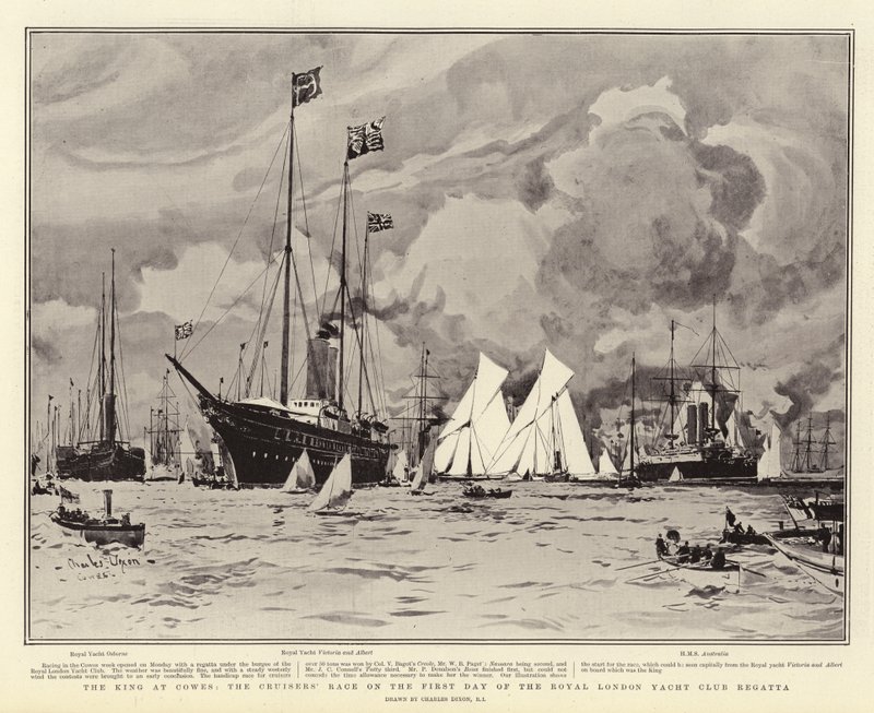 The King at Cowes ، The Cruisers &39;Race في اليوم الأول من Royal London Yacht Club Regatta بواسطة تشارلز إدوارد ديكسون