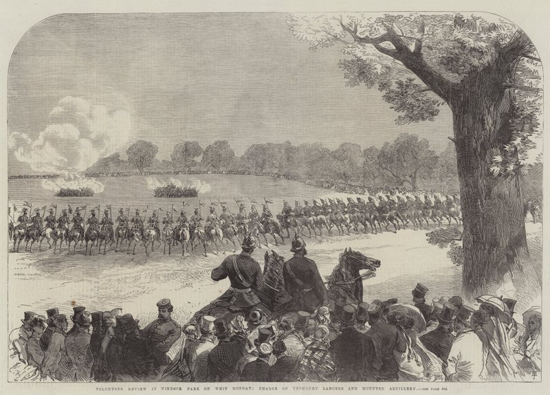 مراجعة المتطوعين في وندسور بارك يوم الاثنين ويت ، المسؤول عن Yeomanry Lancers و Mounted Artillery بواسطة السير جون تشارلز روبنسون