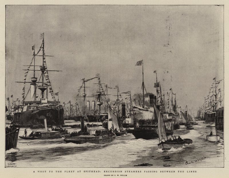 زيارة إلى الأسطول في Spithead ، باخرة الرحلات التي تمر بين الخطوط بواسطة تشارلز ويليام ويلي
