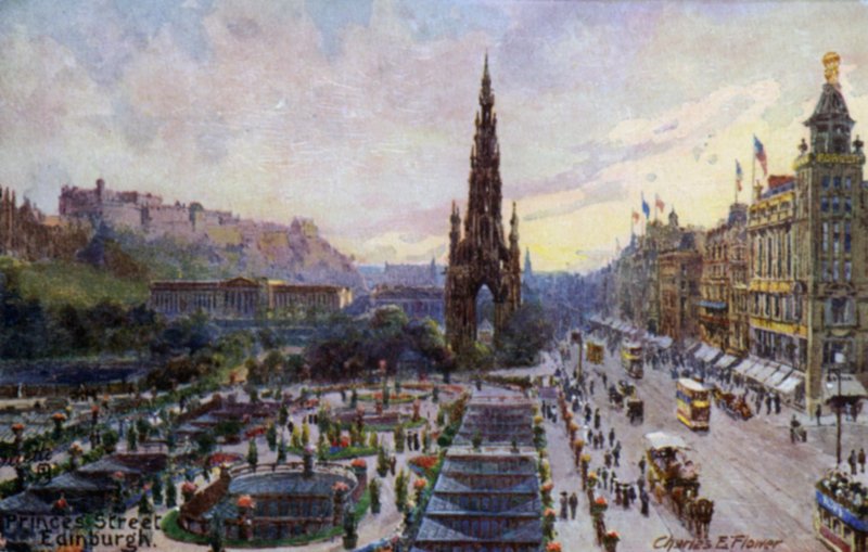 Princes Street, Edinburgh, Scotland (colour litho) بواسطة زهرة تشارلز إدوين