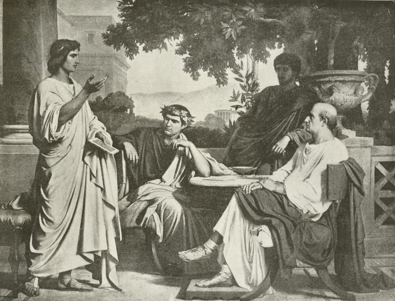 فيرجيل ، هوراس وفاريوس في بيت Maecenas (الحفر) بواسطة شارل فرانسوا جالابير
