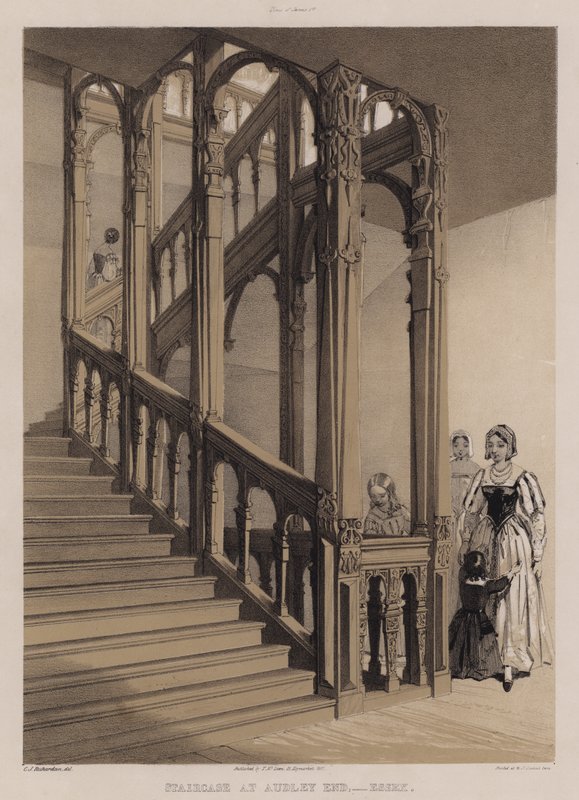 Staircase at Audley End، Essex (لون ليثو) بواسطة تشارلز جيمس ريتشاردسون