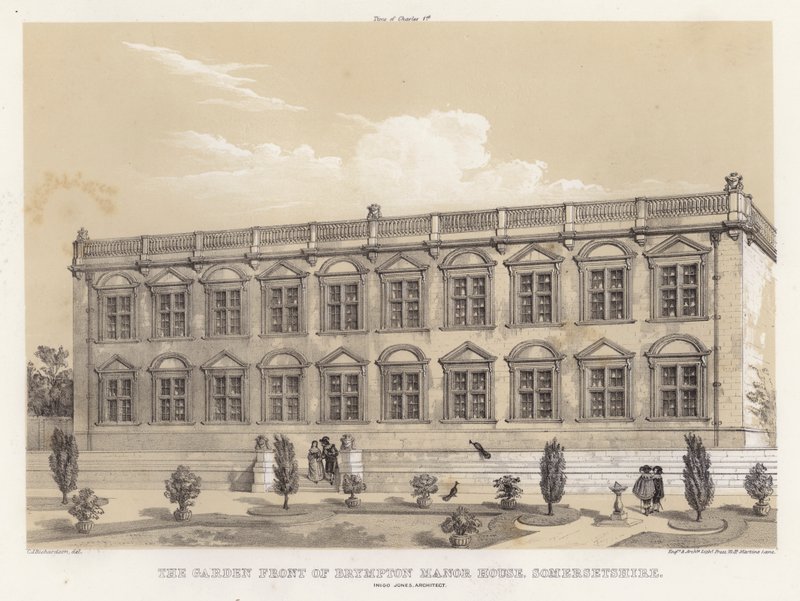 واجهة الحديقة من Brympton Manor House ، Somersetshire ، Inigo Jones ، مهندس معماري (لون ليثو) بواسطة تشارلز جيمس ريتشاردسون