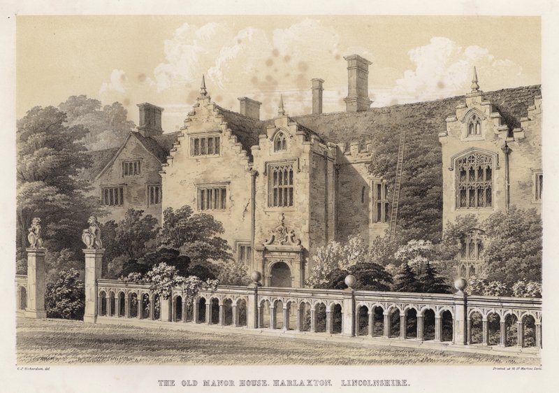 The old manor house, Harlaxton, Lincolnshire (colour litho) بواسطة تشارلز جيمس ريتشاردسون