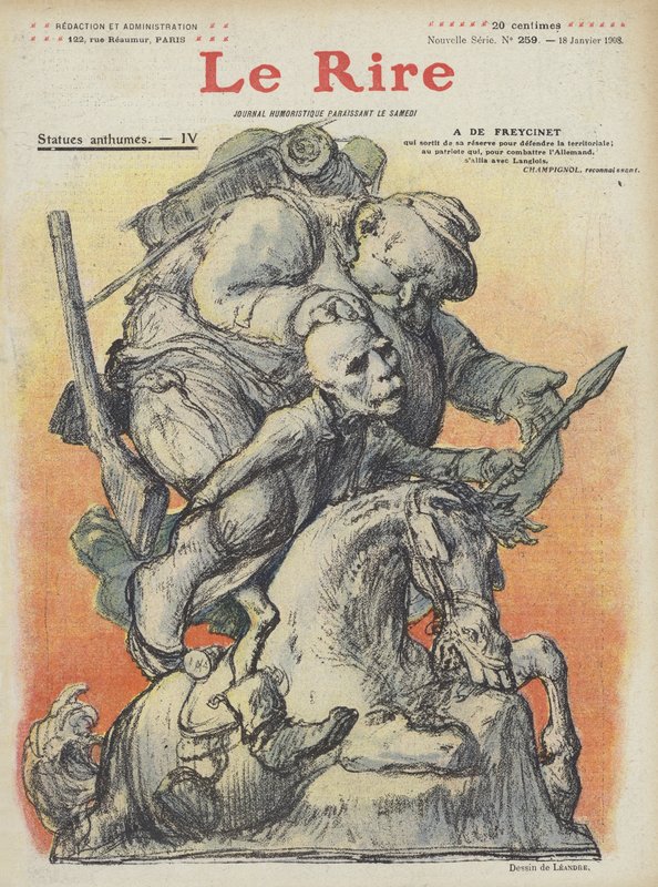رسم كاريكاتوري لرئيس الوزراء الفرنسي شارل دي فريسينيه. رسم توضيحي لـ Le Rire بواسطة تشارلز ليندر