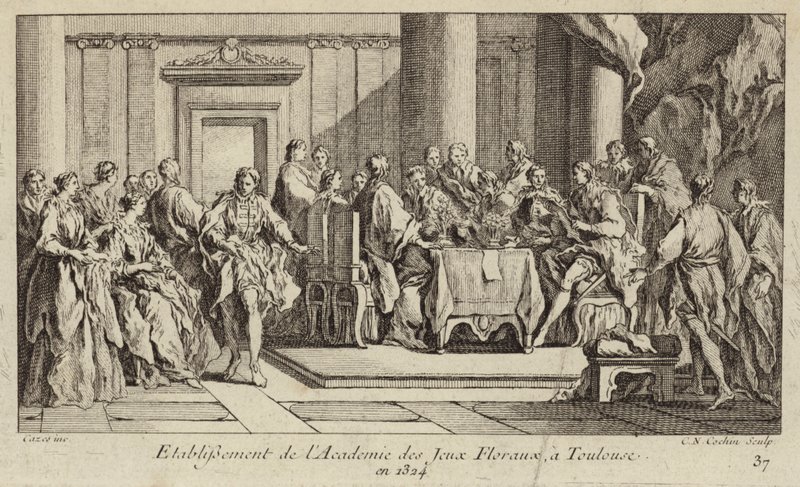 تأسيس Academie des Jeux Floraux ، أقدم جمعية أدبية في العالم الغربي ، تولوز ، فرنسا بواسطة تشارلز نيكولاس الثاني كوتشين