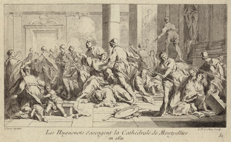 Huguenots يقيل كاتدرائية مونبلييه ، فرنسا ، 1621 بواسطة تشارلز نيكولاس الثاني كوتشين