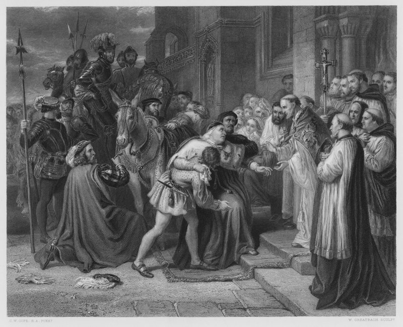 Wolsey at Leicester Abbey ، من الصورة الموجودة في المجموعة الملكية (نقش) بواسطة تشارلز ويست (بعد) كوب