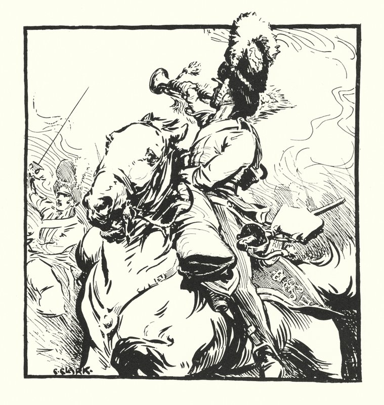 Bugler of the Scots Grays ، الرسم لإعلان لسجائر Major Drapkin & Co's Grays (litho) بواسطة كريستوفر (بعد) كلارك
