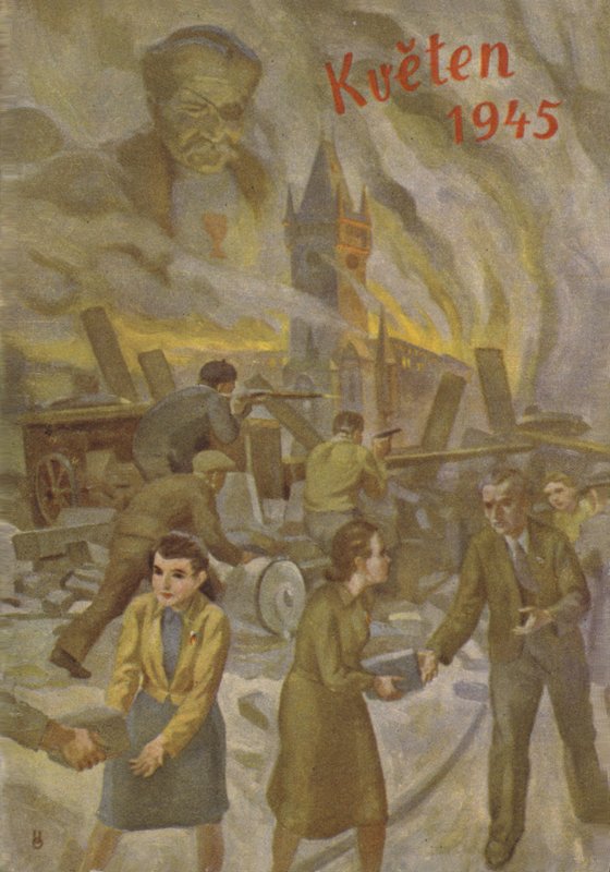 الناس في براغ يساعدون بعضهم البعض ويقاتلون في مايو 1945. بواسطة المدرسة التشيكية