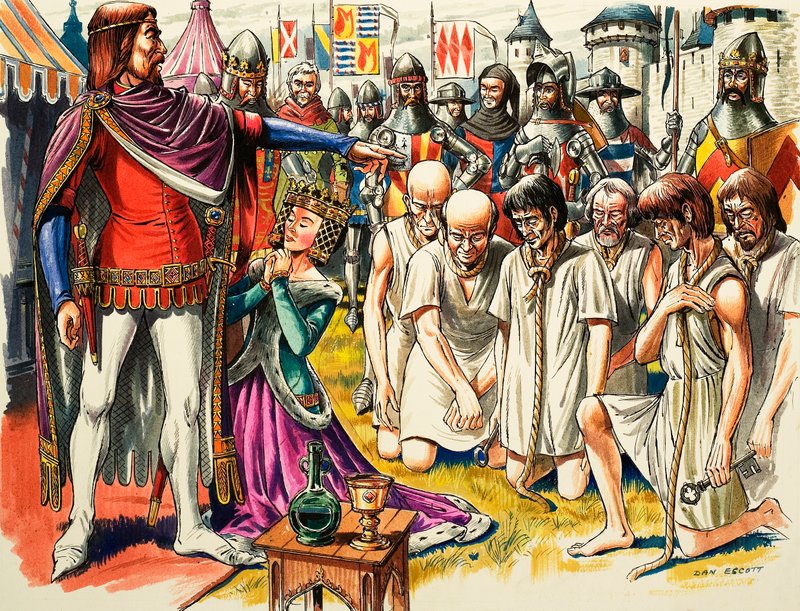 ثوار كاليه وملك إنجلترا إدوارد الثالث عام 1347 (غواش على ورق) بواسطة دان اسكوت